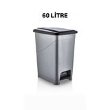 UMBEX PLUS UMBEX Plastık Pedallı 60 Litre Gri Banyo Mutfak Çöp Kovası Çöp Kutusu Siyah Kapaklı