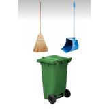 UMBEX PLUS Yesil Plastik Çöp Konteyneri 120 lt Isıya Karşı Dayanıklı Çöpçü Faraş Takımlı Çöp Kovası