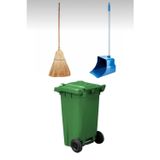 Umbex Plus -Yesil Plastik Çöp Konteyneri 240 Lt Isıya Karşı Dayanıklı Çöpçü Faraş Takımlı Çöp Kovası