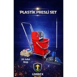 Umbex Tek Kovalı Krom Temizlik Arabası ve Paspas Arabası Temizlik Seti Plastik Presli A Kalite 20 LI MOP SETLI