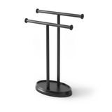 Umbra Palm lavabo için havlu askısı, serbest duran havlu askısı, iki kollu metal takı koyma yeri ile, siyah, standart boyut