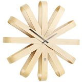 Umbra Ribbonwood duvar saati, sessiz kuvars duvar saati, kavisli kayın ağacından mutfak, ofis, yatak odası ve daha fazlası için, doğal, 46 x 9,5