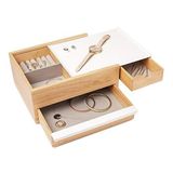 Umbra Twitter Tasarım Takı Kutusu Modern Takı Kutusu Gizli Çatı Yüzükler, Bileklikler, Kolyeler, Küpeler ve Aksesuarlar İçin, Ahşap/Metal, Beyaz / Natural, Büyük