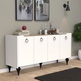 Umg Mobilya Titanyum (Meşe-Beyaz) Modern Konsol, Çok Amaçlı Dolap, Dresuar, Mutfak Dolabı, Kiler Dolabı, Tv Ünitesi - 150 CM - Safirmeşe - Beyaz