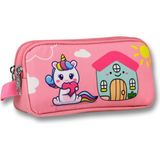 Ümit Çanta 5053 (Unicorn Desenli - Pembe Yeşil Renkli) Kız Çocuk Kalem Çantası - Pembe - Kırmızı
