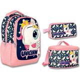 Ümit Çanta Cennec 3D Unicorn Lacivert-Pembe Kız Çocuk Üçlü Ilkokul Çanta Seti - Lacivert - Pembe