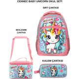 Ümit Çanta Cennec Baby Unicorn 3’lü Set – Sırt Çantası, Beslenme Çantası ve Kalem Kutusu - Pembe
