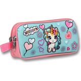 Ümit Çanta Kız Çocuklar Için Iki Bölmeli Bebek Unicorn Baskılı Kalemlik - Pembe Turkuaz - 5050 - Pembe - Turkuaz