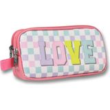 Ümit Çanta Pembe Sarı Love Desenli Kalem Çantası - Kız Çocuk - 5085 - Pembe - Sarı