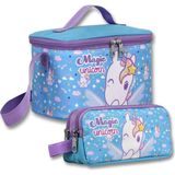 Ümit Çanta Yalıtımlı Beslenme Çantası ve Kalemlik Seti (Mor - Turkuaz) Kız Çocuk Magic Unicorn Baskılı SETUMT6016