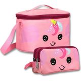 Ümit Çanta Yalıtımlı Beslenme Çantası ve Kalemlik Seti (Pembe) Kız Çocuk Sevimli Unicorn Desenli SETUMT6043 - Pembe - Bordo
