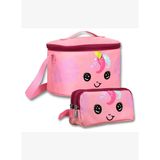Ümit Çanta Yalıtımlı Beslenme Çantası ve Kalemlik Seti (Pembe) Kız Çocuk Sevimli Unicorn Desenli SETUMT6043