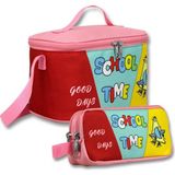 Ümit Çanta Yalıtımlı Beslenme Çantası ve Kalemlik Seti (Pembe - Yeşil) Kız Çocuk School Time Baskılı SETUMT6070 - Kırmızı - Pembe