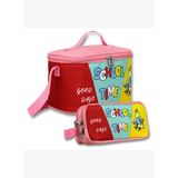 Ümit Çanta Yalıtımlı Beslenme Çantası ve Kalemlik Seti (Pembe - Yeşil) Kız Çocuk School Time Baskılı SETUMT6070
