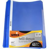 Umix Mavi A4 Boyutunda 50 Adet Şeffaf Desensiz Telli Dosya