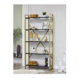 UmkaHome GOLD Metal Kitaplık 5 Raflı Siyah Mermer Desenli Altın Kitaplık
