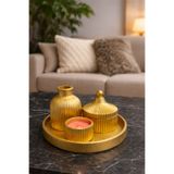 Ümmü decor Beşli gold rengi vazo şekerlikli mutluluk seti