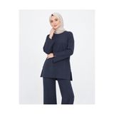umtlifes Kadın Füme Yırtmaçlı Modal Kumaş Bisiklet Yaka Oversize Tesettür Tunik Sweatshirt