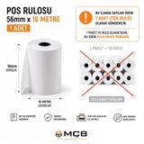 Umur 56X16 Termal Pos Kağıdı Rulosu Tekli Rulo - Tüm Pos Cihazlara Uyumlu