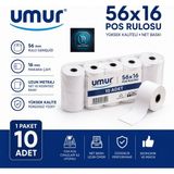 Umur 56X16 Termal Rulo | Pos Cihazlarına Uyumlu | Pos Rulosu | Net Baskı | Yüksek Kalite - 1 Paket – 10 Adet