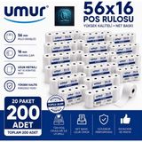 Umur 56X16 Termal Rulo | Pos Cihazlarına Uyumlu | Pos Rulosu | Net Baskı | Yüksek Kalite - 20 Paket – 200 Adet