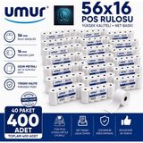 Umur 56X16 Termal Rulo | Pos Cihazlarına Uyumlu | Pos Rulosu | Net Baskı | Yüksek Kalite - 40 Paket – 400 Adet