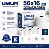 Umur 56X16 Yazarkasa Termal Pos Rulosu | Net Baskı | Yüksek Kalite | Pos Cihazlarına Uyumlu - 1 Paket – 10 Adet