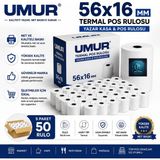 Umur 56X16 Yazarkasa Termal Pos Rulosu | Net Baskı | Yüksek Kalite | Pos Cihazlarına Uyumlu - 5 Paket – 50 Adet