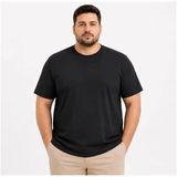 Umut Ayakkabı Erkek Battal Big Size Basic Tişört Bisiklet Yaka Rahat Kalıp T-Shirt - Siyah - 2XL