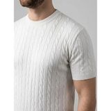 Umut Ayakkabı Erkek Yazlık Triko Dokuma Tişört Kısa Kol Bisiklet Yaka Örgü Desenli T-Shirt - - Beyaz