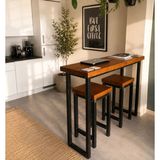 Umut Park Metal Ahşap Mutfak Masa ve Taburesi Ceviz Siyah 120x40x90 cm Masif Ahşap Tasarım - Ceviz - Siyah - 40X120X90