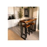 UmutHomeDesing UMUTPARK METAL MASİF AHŞAP MUTFAK MASASI VE TABURESİ(Meşe Renk).