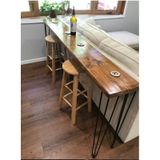 Umutpark Metal Masif Ahşap Çam Panel Mutfak Bar Masası.