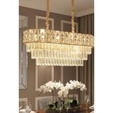 Ünal Aydınlatma Asel Gold 90 cm Kristal Taşlı Modern Avize – Yemek Masası ve Salon
