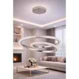 Ünal Aydınlatma Hella Krom Avize | 50 cm LED Kristal Detaylı Modern Halka Salon Avizesi