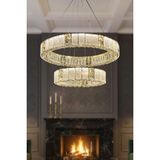 Ünal Aydınlatma Liva 2'li Sarkıt Avize 80 + 50 cm Kristal Taş Detaylı LED Avize - Oturma Odası & Salon - Gold