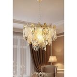 Ünal Aydınlatma Yaprak Gold 60 cm Kristal Yaprak Detaylı Modern Avize – Salon Oturma Odası