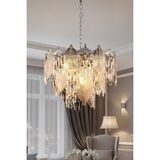 Ünal Aydınlatma Yaprak Krom 80 cm Kristal Yaprak Detaylı Modern Avize – Salon Oturma Odası