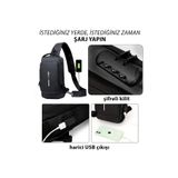 Ünal Çanta Body Bag Çapraz Sırt Çantası Usb Kablo Çıkışlı Uziko - Suni Deri SİYAH Standart
