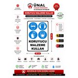 Ünal Grup Koruyucu Malzeme Kullan İş Güvenliği Uyarı Levhası, Dekota, 25x35 cm, Kapi Duvar İkaz Tabelası