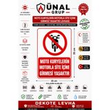 Ünal Grup Moto Kuryelerin Site İçine Girmesi Yasaktır Uyarı Levhası, 3 mm Dekota, 25x35 cm, Kırmızı-Beyaz, İkaz Tabelası, Duvara Monte