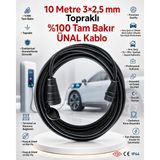 Ünal Kablo Elektrikli Araç Şarj Uzatma Kablosu 10 Metre 3x2,5 Mm² %100 Saf Bakır Kauçuk Erkek-Dişi Fişli Tse Ce Belgeli - Siyah