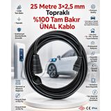 Ünal Kablo Elektrikli Araç Şarj Uzatma Kablosu 25 Metre 3x2,5 Mm² %100 Saf Bakır Kauçuk Erkek-Dişi Fişli Tse Ce Belgeli - Siyah