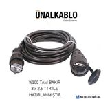 Ünal Kablo Kauçuk 2 Metre Seyyar Uzatma (3x2.5 Ttr Tam Bakır Kablo) - Siyah
