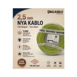 Ünal Nya Kablo 2.5mm ( H07v-U ) Sarı Yeşil (100 Metre) Tam Bakır Tse Belgeli