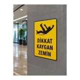 ÜNALGRUP Dikkat Kaygan Zemin Uyarı Levhası, PVC, 35x25 cm, Sarı-Siyah, Duvar Montajlı İkaz Tabelası