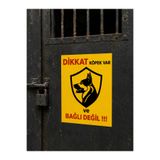 Ünalgrup Dikkat Köpek Var Bağlı Değil Uyarı Levhası, PVC Folyo Sticker, 25x35 cm, Sarı-Kırmızı, Bahçe Kapısı ve Duvar için
