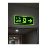ünalgrup Fosforlu Acil Çıkış Sağ Yön Levhası 12x25 cm Fosforlu Fotolümen PVC İkaz Tabelası