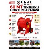 Ünalgrup Metal Tekerlekli Yangın ve Bahçe Hortum Arabası, 60 Metre, Kırmızı