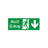Ünalgrup PVC Acil Çıkış Uyarı Levhası Aşağı Yön Yeşil 25x15 cm Kolay Montaj İkaz Tabelası